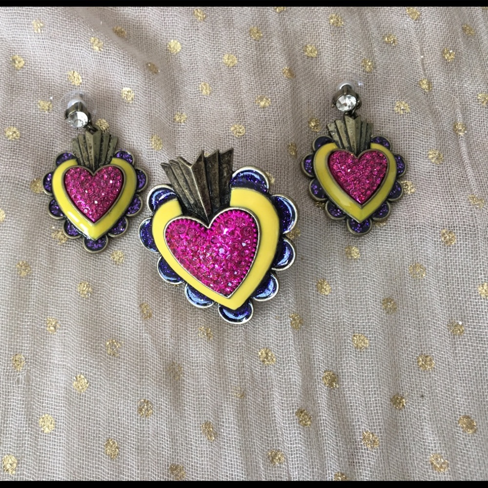 Betsey Johnson Heart Stretch Ring and Earrings